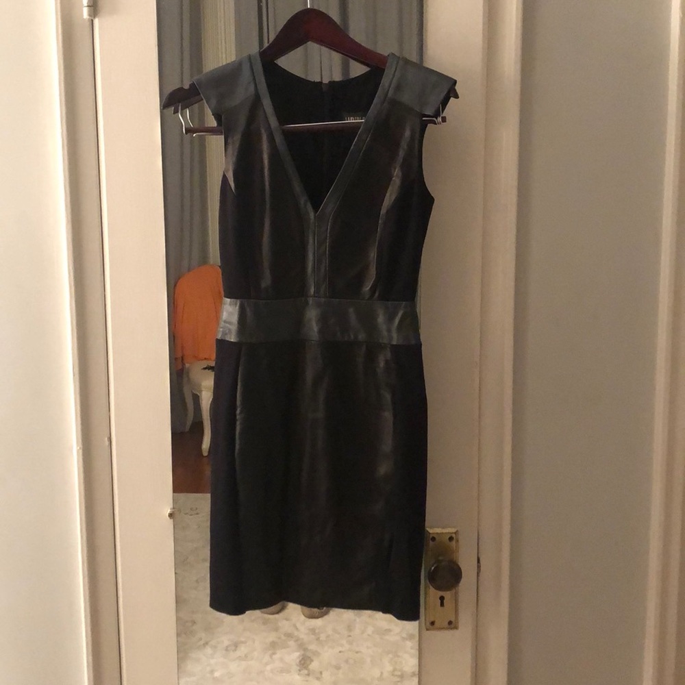 La Pina by David Helwani LBD leather accents